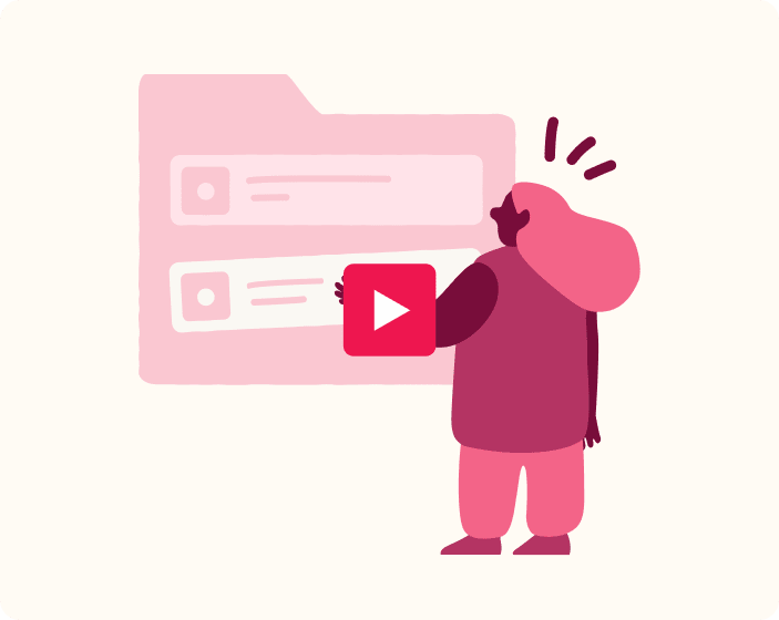 user, person interacting with video content, illustration of user with a play button and video interface elements