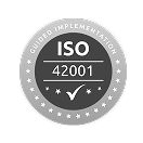 ISO 42001 certification badge with a checkmark, symbolizing guided implementation and quality assurance in processes., ISO42001, certificationbadge