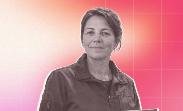 woman in jacket, gradient background