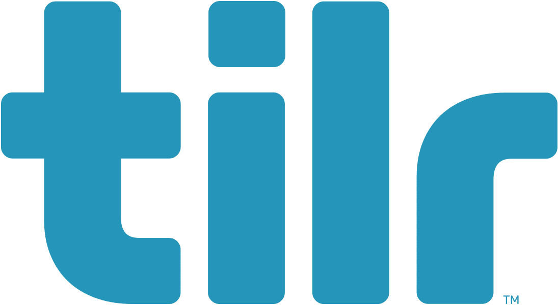 tilr logo in bold blue font, modern design symbolizing technology and connectivity, stylized text representing brand identity