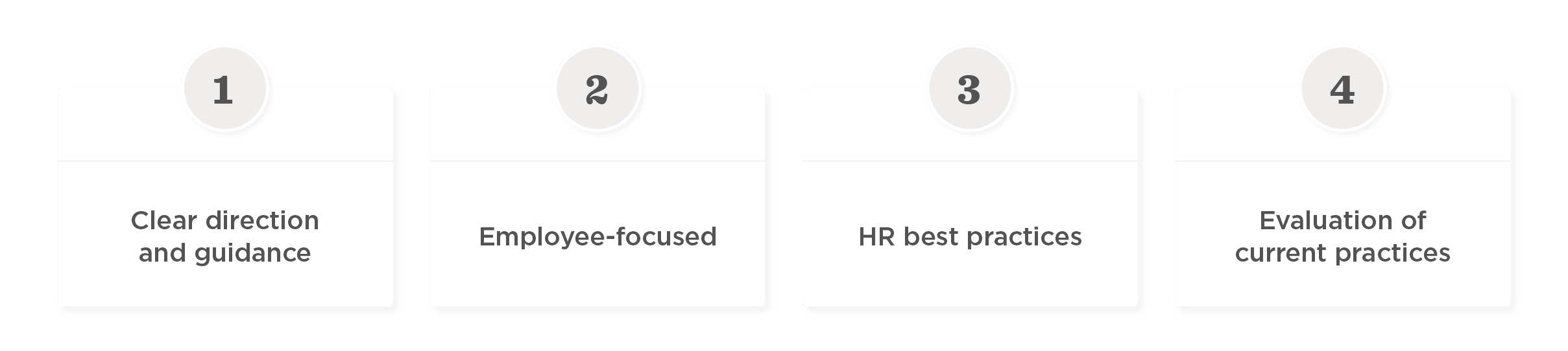 Clear direction and guidance, employee-focused, HR best practices, evaluation of current practices, HR strategy infographic with key points