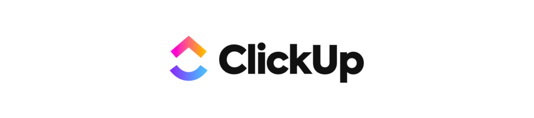 ClickUp logo featuring a colorful gradient design and modern typography, ideal for collaboration tools, Colorful ClickUp logo with distinct branding elements.