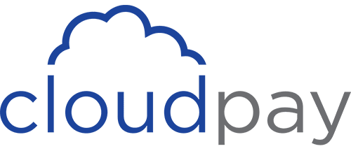cloudpay logo with cloud icon in blue and gray text, representing cloud-based payment solutions, cloudpay branding for digital finance and payments