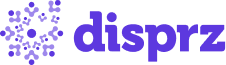 disprz logo with purple design elements and text, modern logo design representing digital learning and development