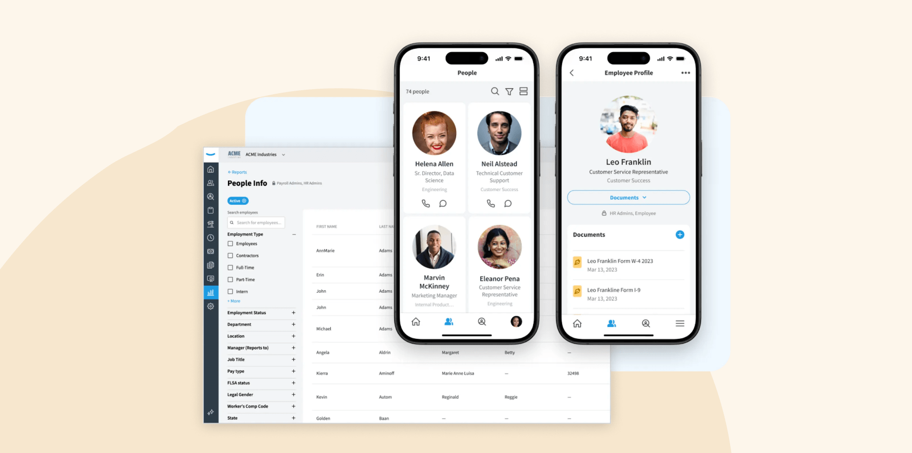 employee profile interface, mobile app employee information display