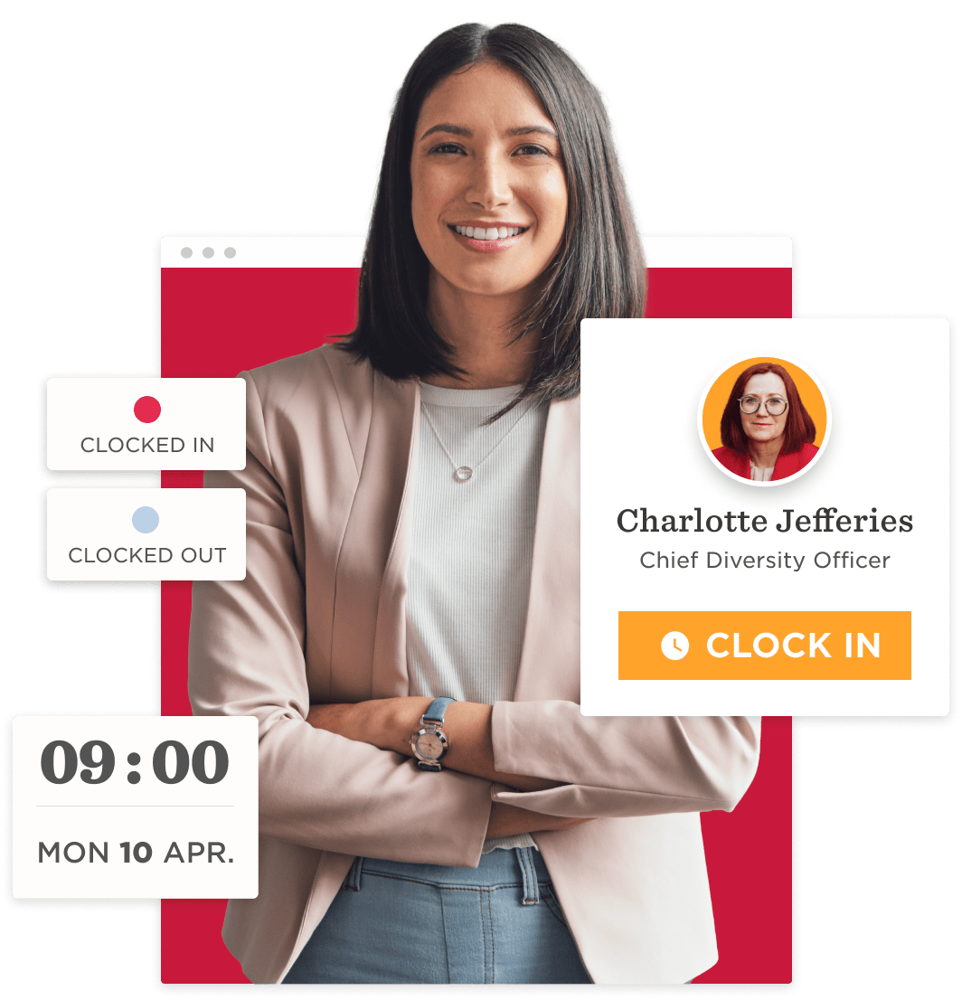 businesswoman, clocking-in-system