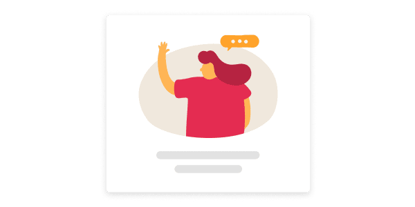 hand raised in greeting, colorful illustration of a person with a speech bubble