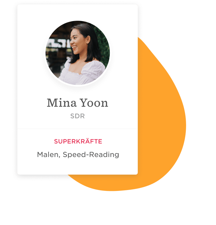 Mina Yoon profile with photo, name, SDR title, and skills in painting and speed reading., MinaYoon, ProfileCard