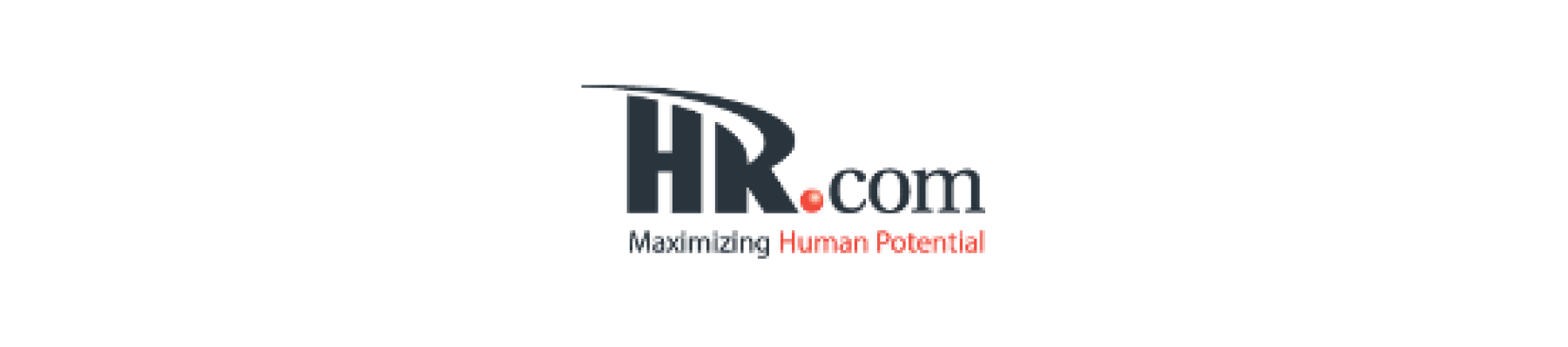 HR.com logo featuring bold text and a tagline "Maximizing Human Potential!" in red and black., HR.com logo highlighting HR services for enhancing human potential.