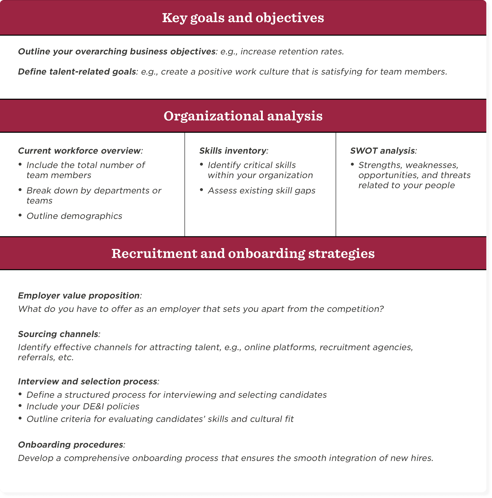 key goals and objectives, recruitment onboarding strategies