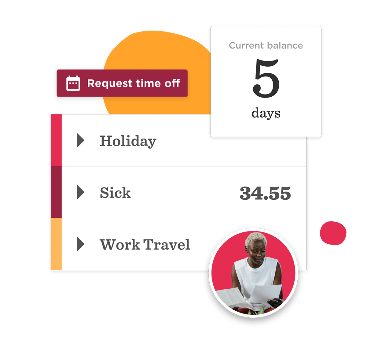 request time off, current balance of 5 days vacation days remaining
