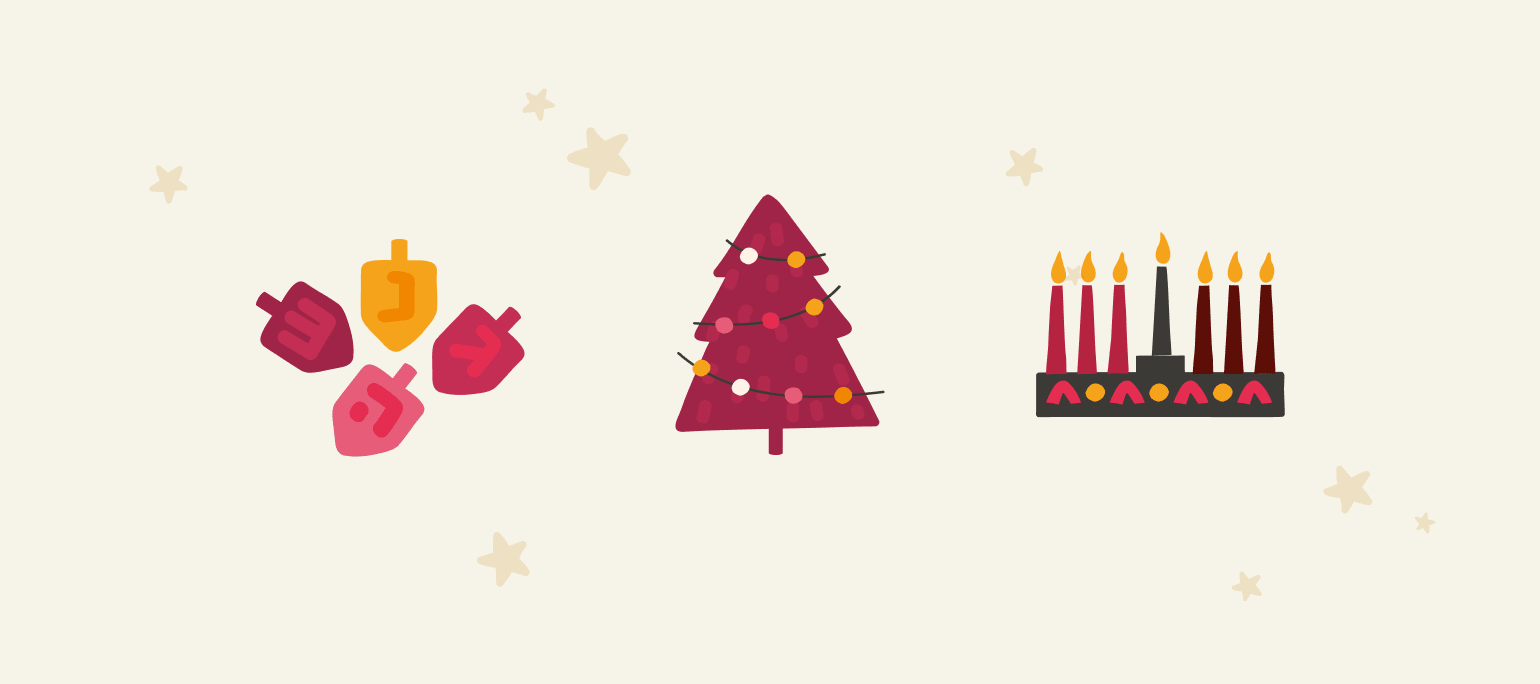 dreidels, Christmas tree, Menorah