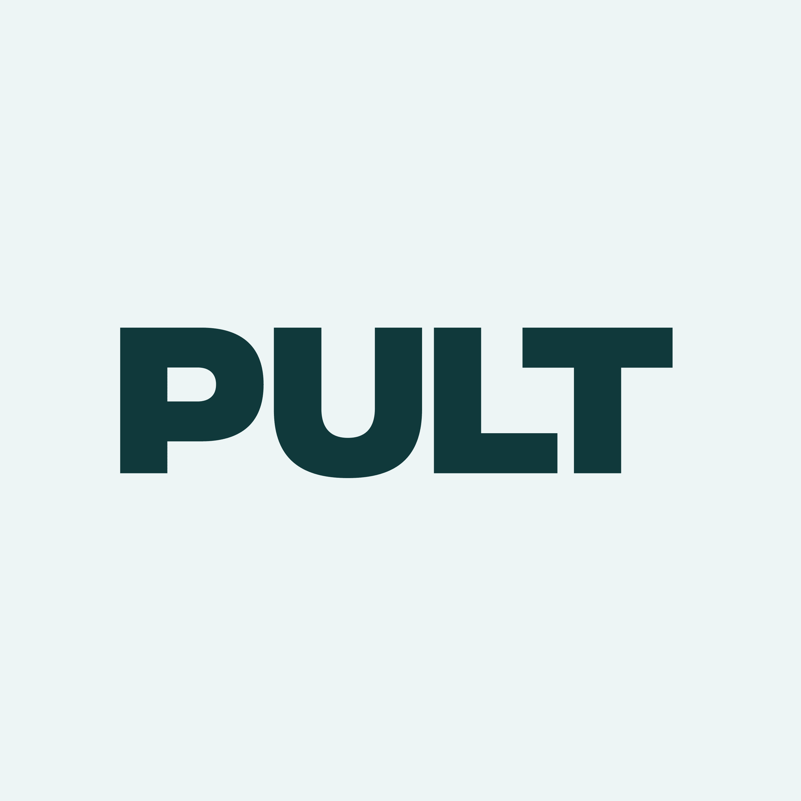 PULT logo in bold dark teal letters on a light background, modern design with clear typography emphasizing branding.