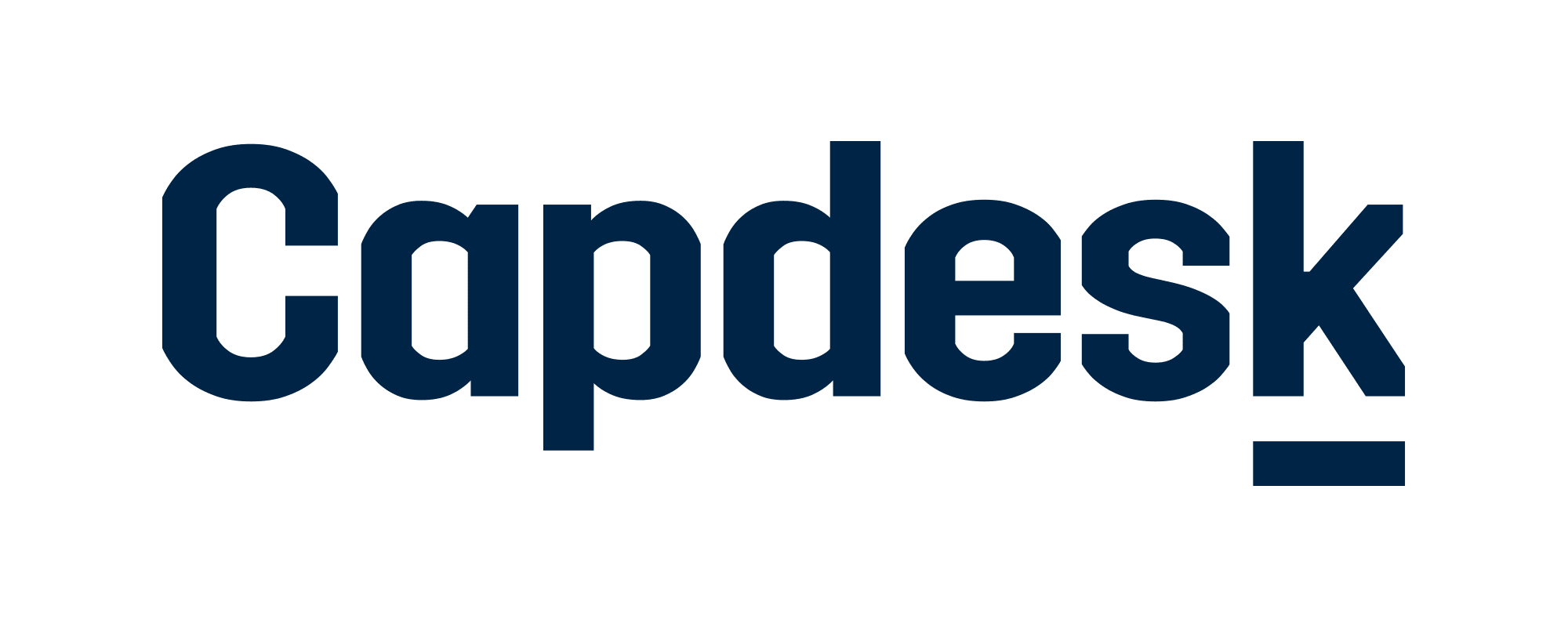 Capdesk logo in dark blue on a white background, emphasizing brand identity for financial technology solutions., Capdesk, logo
