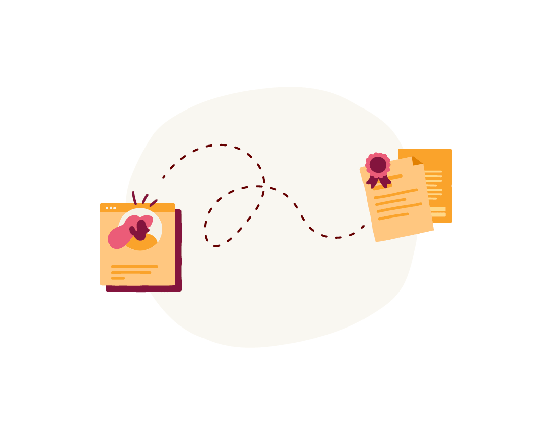certificate, online_profile, dashed_line_connection