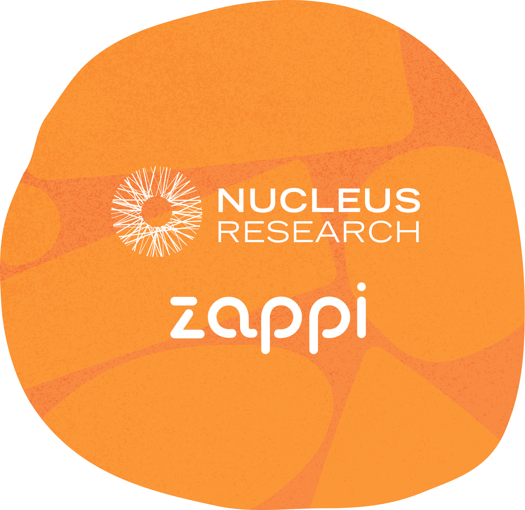 nucleus research, zappi logo on an abstract orange background, emphasizing branding and partnership between the two organizations.