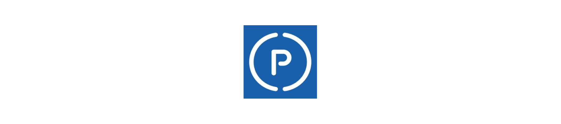 parking symbol logo, blue background with white outline