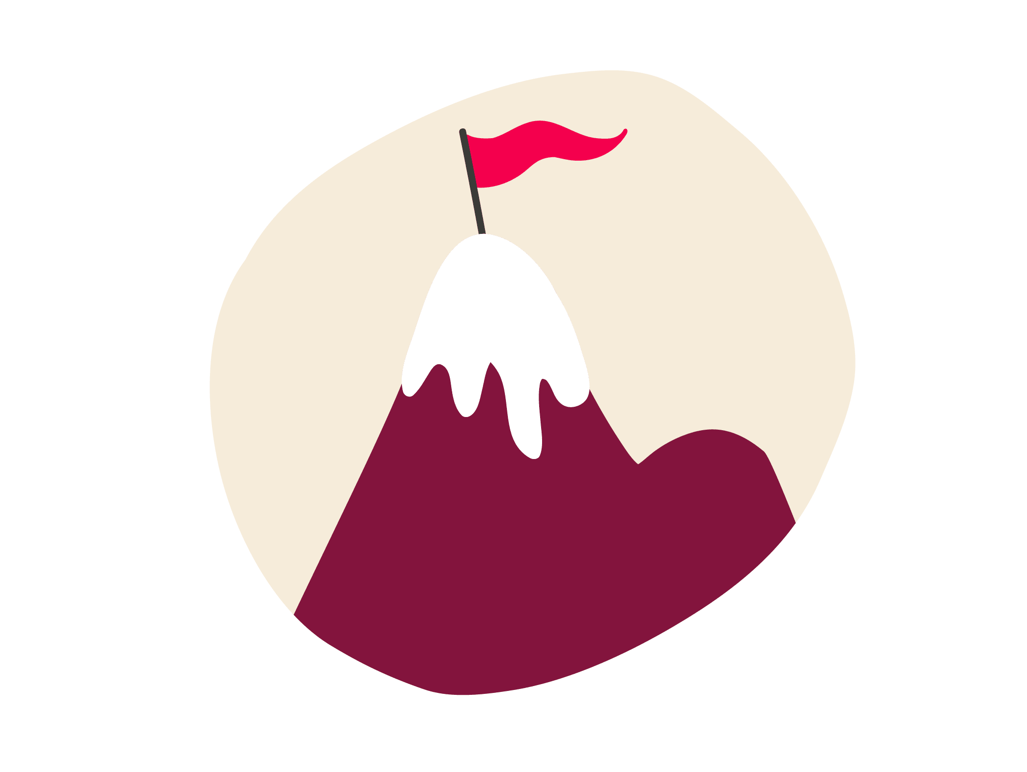mountain-with-red-flag, stylized-drawing-snow-capped-peak