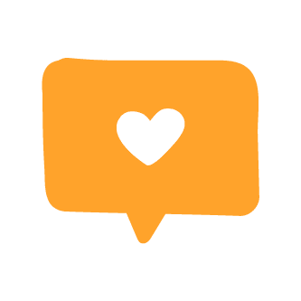 chat bubble with heart, orange speech bubble icon