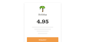 Holiday card with palm tree icon and a rating of 4.95, featuring a colorful request button at the bottom, Palm tree icon rating card with request button