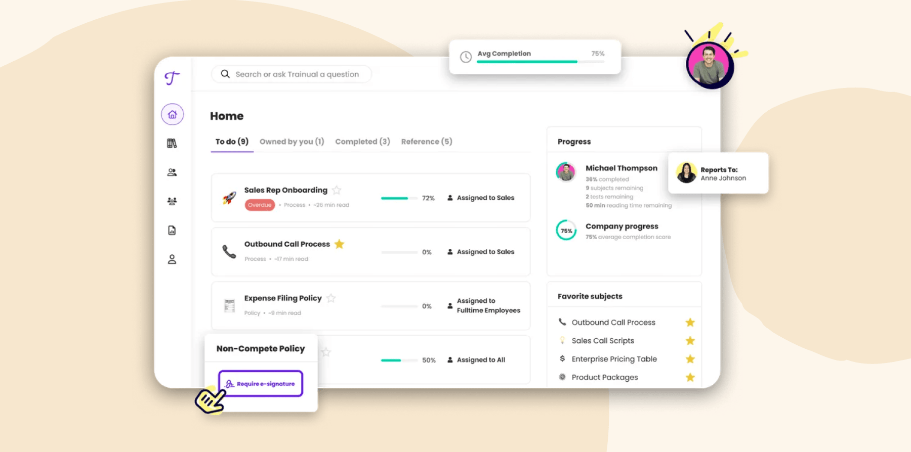 dashboard, progress, tasks, training
