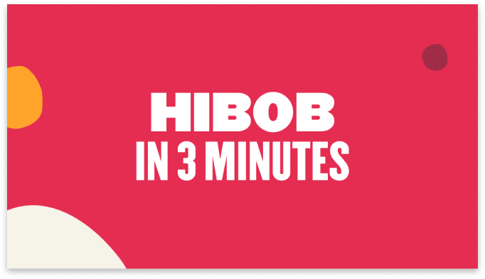 HIBOB logo with text emphasizing quick overview in 3 minutes on a vibrant pink background. Graphic design elements included., vibrant pink background, quick overview design elements