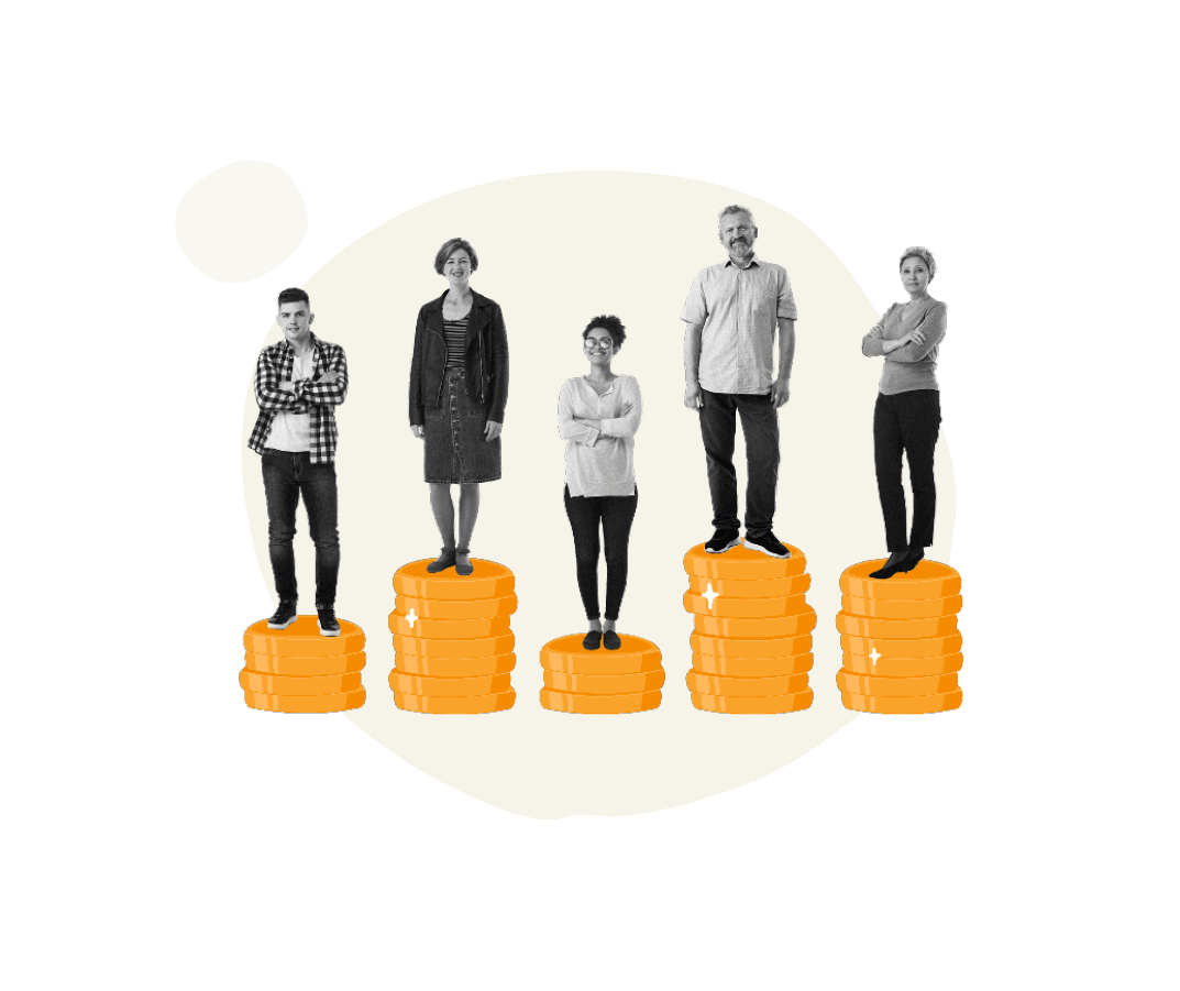 diverse people on stacked coins, representing growth and success in finance, business growth and achievement concept illustration
