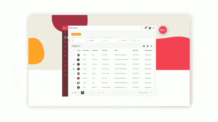 directory interface, colorful design elements