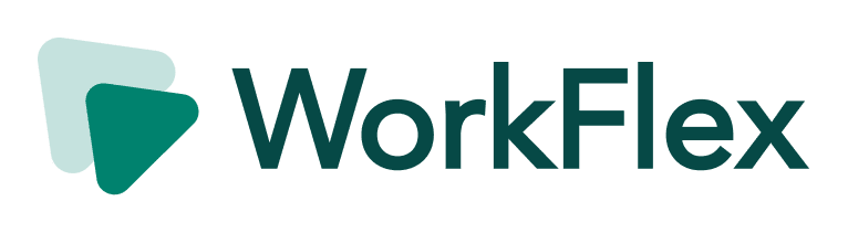 workflex logo, modern design with overlapping geometric shapes in teal and light green colors