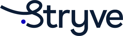 stryve logo with modern typography and a stylized graphic element, blue dot accent emphasizing brand identity
