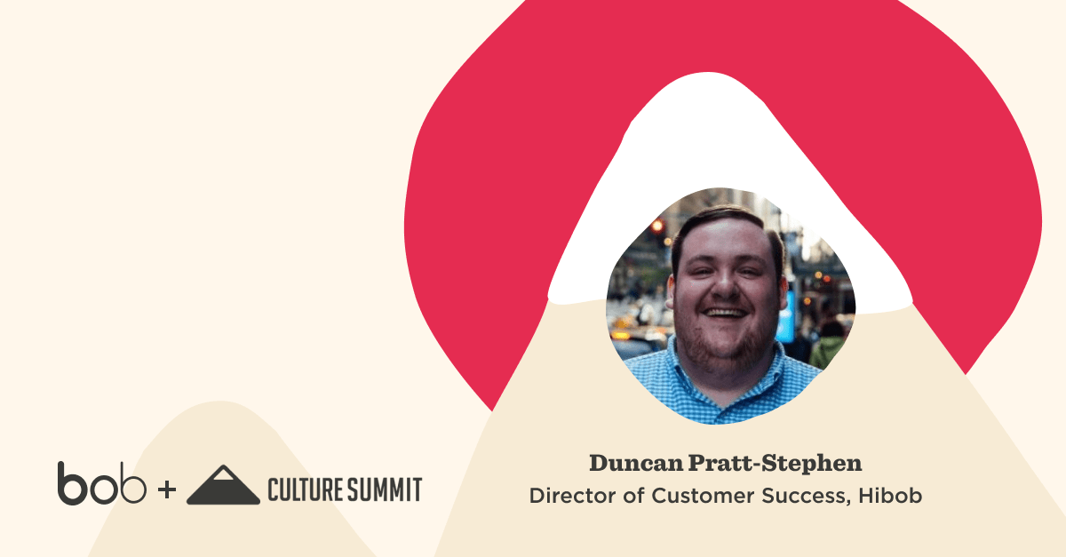 Duncan Pratt-Stephen, Director of Customer Success at Hibob, presented at Culture Summit, with a vibrant backdrop., DuncanPrattStephen, CultureSummit
