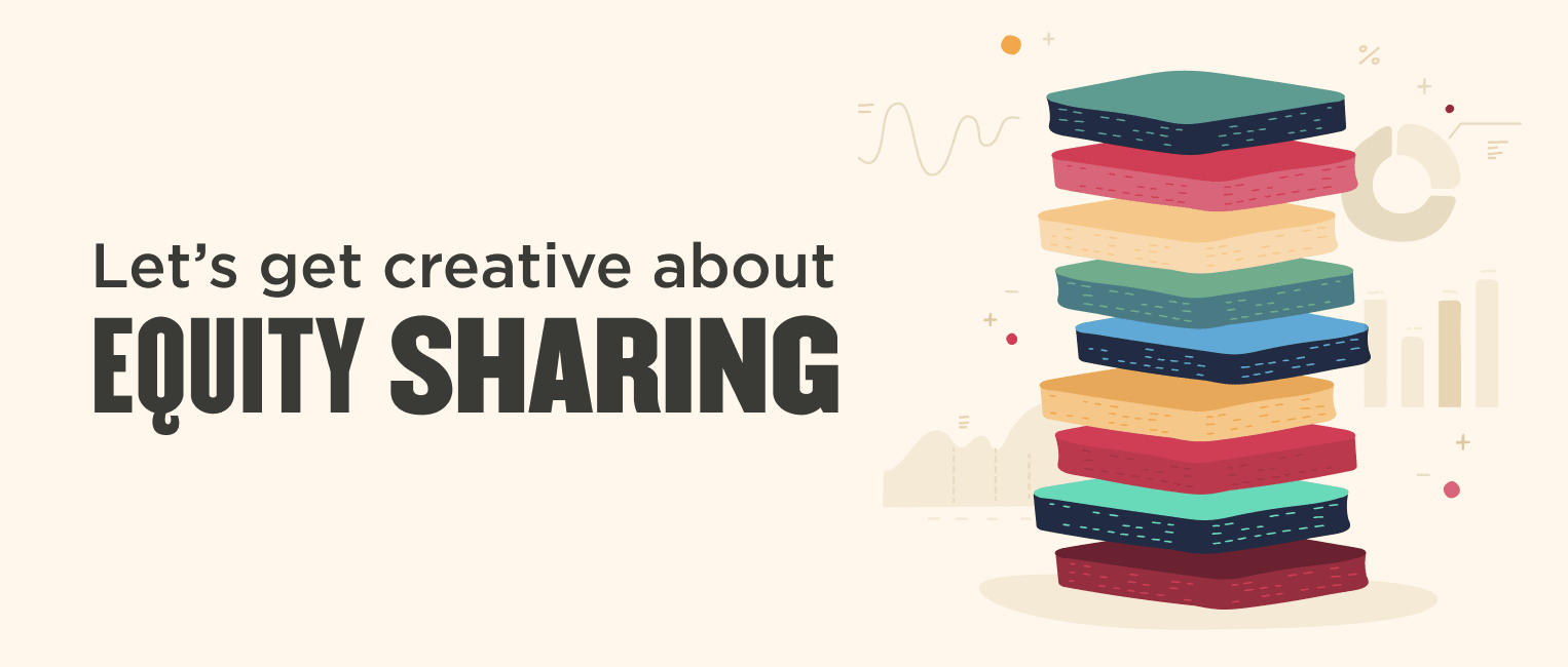 equity sharing concept with colorful stacked blocks and data graphics for creativity and collaboration, vibrant visual representation of teamwork and innovation