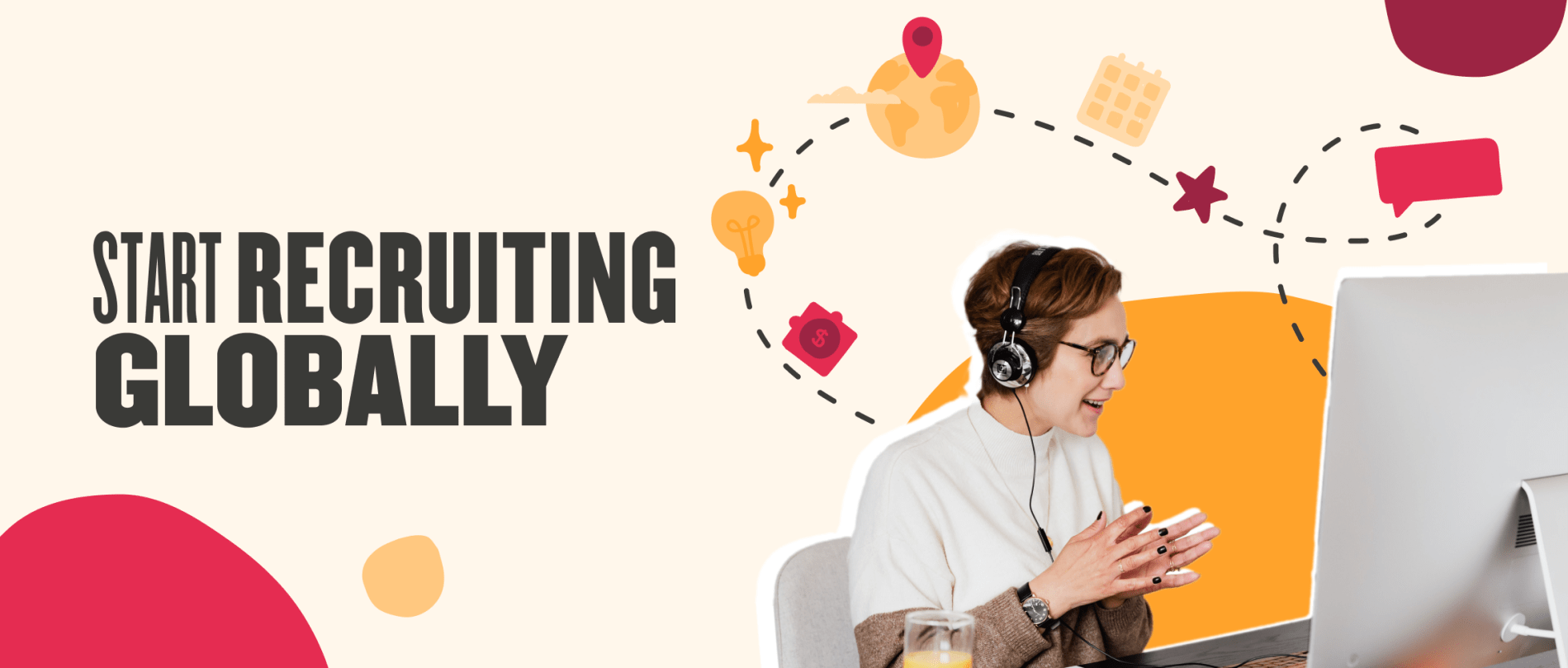 start recruiting globally, woman engaging in a video call with a computer, illustrating remote recruitment concepts