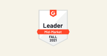 Leader badge for Mid-Market from G2, showcasing recognition for Fall 2021., Mid-Market Leader Badge G2 Fall 2021