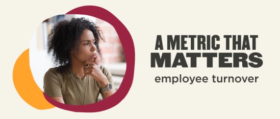employee contemplating employee turnover metric, thoughtful person with curly hair against a modern background