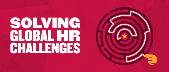 solving global HR challenges graphic, maze design with a guiding hand and star element, maze with hand guiding to HR solutions