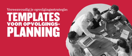templates voor opvolgingsplanning, teamoverleg en strategieontwikkeling aan een vergadertafel met laptops en notities.
