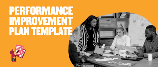 performance improvement plan template, team collaboration analyzing documents on table with graphs and notes