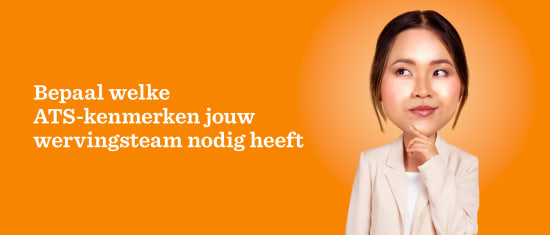 Bepaal ATS-kenmerken voor wervingsteam, vrouw in blazer met vragende blik tegen oranje achtergrond, Wervingsstrategieën en analyses