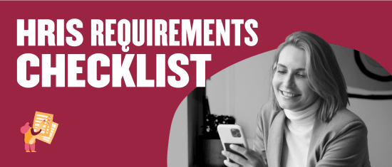 HRIS requirements checklist with a focused woman using a smartphone, vibrant colors enhance clarity and engagement, Checklist for HRIS requirements featuring a woman smiling with a smartphone, vibrant background elements