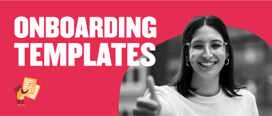 onboarding templates, woman smiling and giving thumbs up on red background with checklist illustration