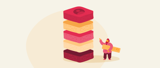 stacked colorful blocks, person interacting with abstract shapes