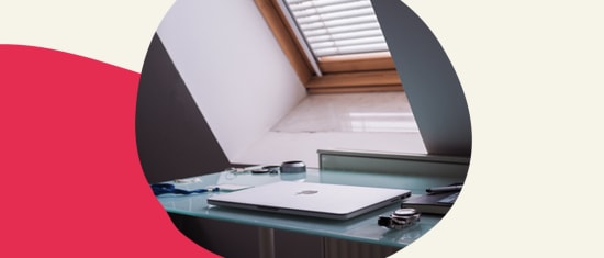 laptop, workspace, window, modern, minimalist