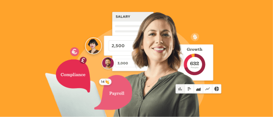 business woman, data dashboard, compliance payroll