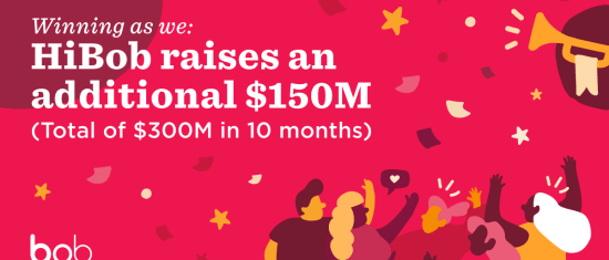 HiBob fundraising success announcement with celebratory imagery and vibrant colors. Total raised $300M in 10 months. , HiBob, fundraising