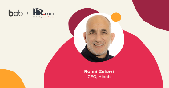 bob+HR, Ronni Zehavi CEO Hibob with vibrant graphics promoting collaboration in HR industry