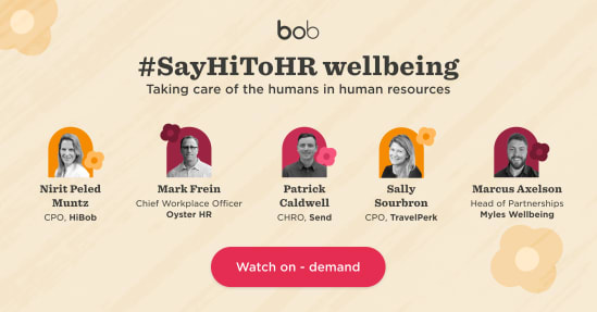 #SayHiToHR wellbeing event featuring HR leaders Nirit, Mark, Patrick, Sally, and Marcus. Watch on-demand for insights. , HRwellbeing, leadershipevent