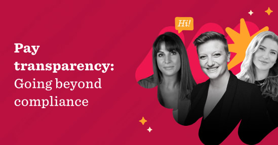 pay transparency graphic with diverse women, bold text highlighting compliance importance, colorful background emphasizing engagement