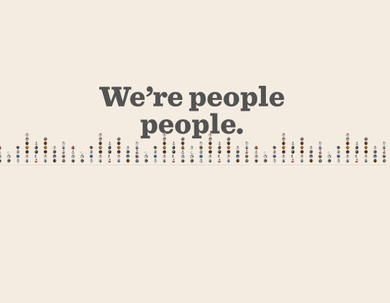 We're people people text with diverse circular icons underneath, representing a community-focused message. , people, community