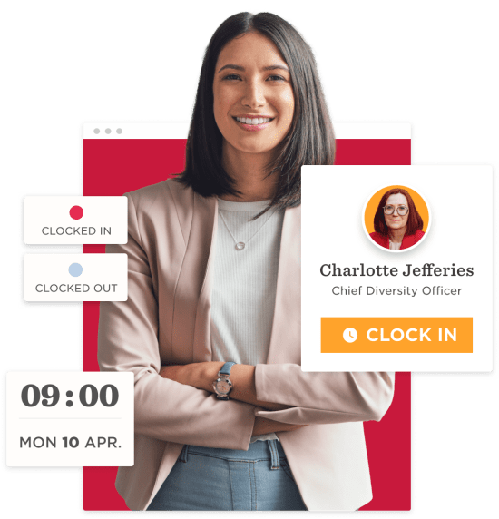businesswoman, clocking-in-system